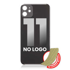Back Glass With 3M Adhesive Compatible For iPhone 11 (No Logo / Large Camera Hole) (Black)