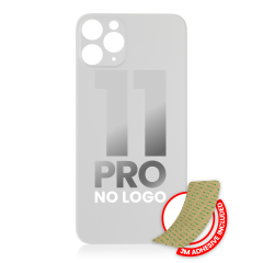 Back Glass With 3M Adhesive Compatible For iPhone 11 Pro (No Logo / Large Camera Hole) (Silver)