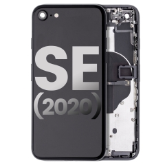 Back Housing W/ Small Components Pre-Installed Compatible For iPhone SE (2020) (Used OEM Pull, Cosmetic Grade: B) (Black)
