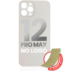 Back Glass With 3M Adhesive Compatible For iPhone 12 Pro Max (No Logo / Large Camera Hole) (Silver)