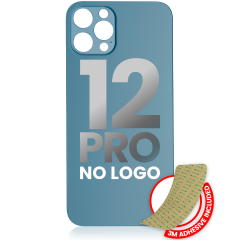 Back Glass With 3M Adhesive Compatible For iPhone 12 Pro (No Logo / Large Camera Hole) (Pacific Blue)