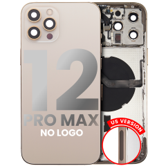 Back Housing W/ Small Components Pre-Installed Compatible For iPhone 12 Pro Max (US Version) (No Logo) (Aftermarket Plus) (Gold)