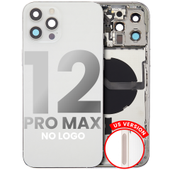 Back Housing W/ Small Components Pre-Installed Compatible For iPhone 12 Pro Max (US Version) (No Logo) (Aftermarket Plus) (Silver)