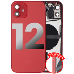 Back Housing W/ Small Components Pre-Installed Compatible For iPhone 12 (US Version) (Used OEM Pull: Grade A) (Red)
