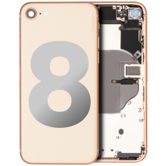 Back Housing W/ Small Components Pre-Installed Compatible For iPhone 8 (Used OEM Pull: Grade C) (Gold)