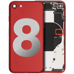Back Housing W/ Small Components Pre-Installed Compatible For iPhone 8 (Used OEM Pull: Grade C) (Red)