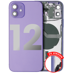 Back Housing W/ Small Components Pre-Installed Compatible For iPhone 12 (US Version) (Used OEM Pull: Grade C) (Purple)