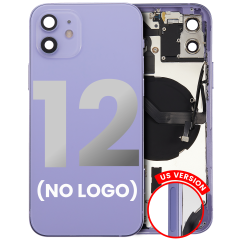 Back Housing W/ Small Components Pre-Installed Compatible For iPhone 12 (US Version) (No Logo) (Aftermarket Plus) (Purple)