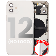 Back Housing W/ Small Components Pre-Installed Compatible For iPhone 12 (US Version) (No Logo) (Aftermarket Plus) (White)