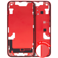 Mid-Frame Housing With Power And Volume Button Compatible For iPhone 14 (US Version) (Used OEM Pull: Grade A) (Red)