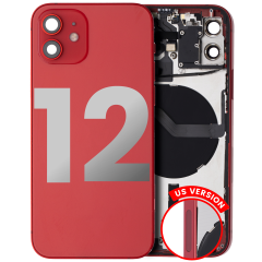 Back Housing W/ Small Components Pre-Installed Compatible For iPhone 12 (US Version) (Used OEM Pull: Grade C) (Red)