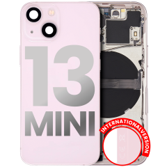 Back Housing W/ Small Components Pre-Installed Compatible For iPhone 13 Mini (No Logo) (Aftermarket Plus) (International Version) (Pink)