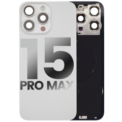 Back Glass With Steel Plate With Wireless NFC Charging MagSafe Magnet & Flashlight Flex Compatible For iPhone 15 Pro Max (Used OEM Pull: Grade A) (White Titanium)