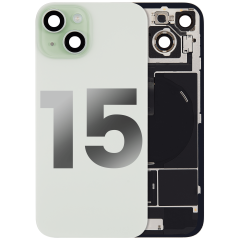 Back Glass With Steel Plate With Wireless NFC Charging MagSafe Magnet & Flashlight Flex Compatible For iPhone 15 (Used OEM Pull: Grade A) (Green)