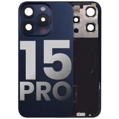 Back Glass With Steel Plate With Wireless NFC Charging MagSafe Magnet & Flashlight Flex Compatible For iPhone 15 Pro (Used OEM Pull: Grade A) (Blue Titanium)