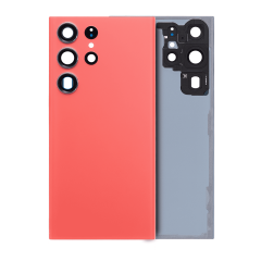 Back Cover Glass With Camera Lens Compatible For Samsung Galaxy S23 Ultra 5G (No Logo) (Aftermarket Plus) (Red)