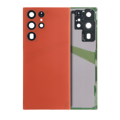 Back Cover Glass With Camera Lens Compatible For Samsung Galaxy S22 Ultra 5G (No Logo) (Aftermarket Plus) (Red)