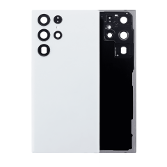 Back Cover Glass With Camera Lens Compatible For Samsung Galaxy S22 Ultra 5G (No Logo) (Aftermarket Plus) (White)