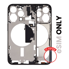 Mid-Frame Housing With Power And Volume Button Compatible For iPhone 15 Pro (US Version) (Used OEM Pull: Grade C) (Black Titanium)