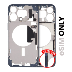 Mid-Frame Housing With Power And Volume Button Compatible For iPhone 15 Pro Max (US Version) (Used OEM Pull: Grade B) (Blue Titanium)
