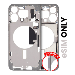 Mid-Frame Housing With Power And Volume Button Compatible For iPhone 15 Pro Max (US Version) (Used OEM Pull: Grade A) (White Titanium)