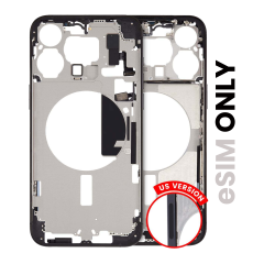 Mid-Frame Housing With Power And Volume Button Compatible For iPhone 15 Pro Max (US Version) (Used OEM Pull: Grade A) (Black Titanium)