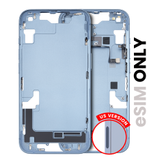 Mid-Frame Housing With Power And Volume Button Compatible For iPhone 14 (US Version) (Used OEM Pull: Grade B) (Blue)