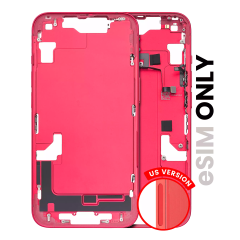Mid-Frame Housing With Power And Volume Button Compatible For iPhone 14 (US Version) (Used OEM Pull: Grade C) (Red)