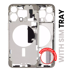 Mid-Frame Housing With Power And Volume Button Compatible For iPhone 15 Pro Max (International Version) (Used OEM Pull: Grade A) (Natural Titanium)