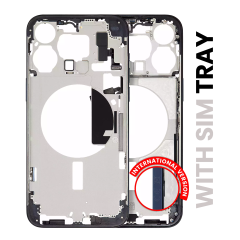 Mid-Frame Housing With Power And Volume Button Compatible For iPhone 15 Pro Max (International Version) (Used OEM Pull: Grade A) (Blue Titanium)