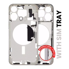 Mid-Frame Housing With Power And Volume Button Compatible For iPhone 15 Pro Max (International Version) (Used OEM Pull: Grade A) (White Titanium)