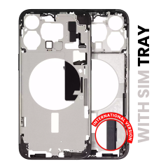 Mid-Frame Housing With Power And Volume Button Compatible For iPhone 15 Pro Max (International Version) (Used OEM Pull: Grade A) (Black Titanium)