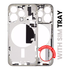Mid-Frame Housing With Power And Volume Button Compatible For iPhone 15 Pro (International Version) (Used OEM Pull: Grade A) (White Titanium)