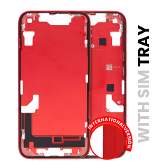Mid-Frame Housing With Power And Volume Button Compatible For iPhone 14 (International Version) (Used OEM Pull: Grade A) (Red)