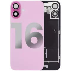 Back Glass With Steel Plate With Wireless NFC Charging MagSafe Magnet & Flashlight Flex Compatible For iPhone 16 (Used OEM Pull: Grade A) (Pink)