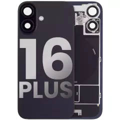 Back Glass With Steel Plate With Wireless NFC Charging MagSafe Magnet & Flashlight Flex Compatible For iPhone 16 Plus (Used OEM Pull: Grade A) (Black)