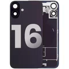 Back Glass With Steel Plate With Wireless NFC Charging MagSafe Magnet & Flashlight Flex Compatible For iPhone 16 (Used OEM Pull: Grade A) (Black)