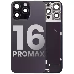 Back Glass With Steel Plate With Wireless NFC Charging MagSafe Magnet & Flashlight Flex Compatible For iPhone 16 Pro Max (Used OEM Pull: Grade A) (Black Titanium)