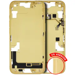 Mid-Frame Housing With Power And Volume Button Compatible For Iphone 14 (US Version) (Used OEM Pull: Grade C) (Yellow)