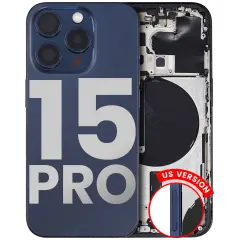 Back Housing W/ Small Pre-Installed Compatible For iPhone 15 Pro (US Version) (Used OEM Pull: Grade B) (Blue Titanium)