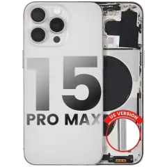 Back Housing W/ Small Pre-Installed Compatible For iPhone 15 Pro Max (US Version) (Used OEM Pull: Grade A) (White Titanium)