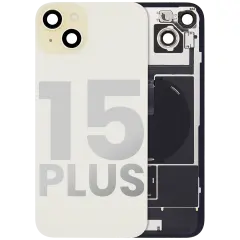 Back Glass With Steel Plate With Wireless NFC Charging MagSafe Magnet & Flashlight Flex Compatible For iPhone 15 Plus (Used OEM Pull: Grade A) (Yellow)