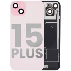 Back Glass With Steel Plate With Wireless NFC Charging MagSafe Magnet & Flashlight Flex Compatible For iPhone 15 Plus (Used OEM Pull: Grade A) (Pink)