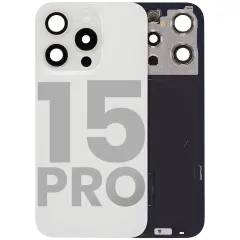 Back Glass With Steel Plate With Wireless NFC Charging MagSafe Magnet & Flashlight Flex Compatible For iPhone 15 Pro (Used OEM Pull: Grade A) (White Titanium)