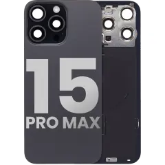 Back Glass With Steel Plate With Wireless NFC Charging MagSafe Magnet & Flashlight Flex Compatible For iPhone 15 Pro Max (Used OEM Pull: Grade A) (Black Titanium)