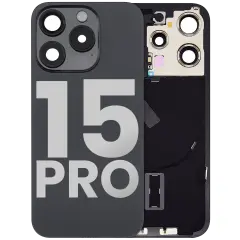 Back Glass With Steel Plate With Wireless NFC Charging MagSafe Magnet & Flashlight Flex Compatible For iPhone 15 Pro (Used OEM Pull: Grade A) (Black Titanium)