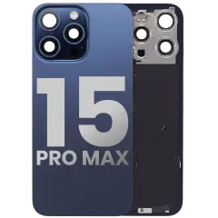 Back Glass With Steel Plate With Wireless NFC Charging MagSafe Magnet & Flashlight Flex Compatible For iPhone 15 Pro Max (Used OEM Pull: Grade A) (Blue Titanium)