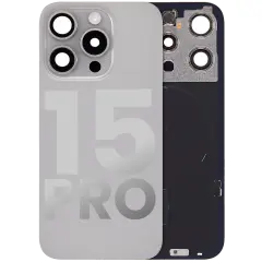 Back Glass With Steel Plate With Wireless NFC Charging MagSafe Magnet & Flashlight Flex Compatible For iPhone 15 Pro (Used OEM Pull: Grade A) (Natural Titanium)