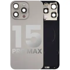 Back Glass With Steel Plate With Wireless NFC Charging MagSafe Magnet & Flashlight Flex Compatible For iPhone 15 Pro Max (Used OEM Pull: Grade A) (Natural Titanium)