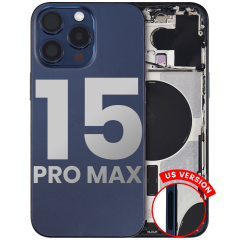 Back Housing W/ Small Pre-Installed Compatible For iPhone 15 Pro Max (US Version) (Used OEM Pull: Grade B) (Blue Titanium)